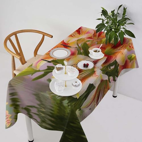 Nappe de table rectangulaire lavable imprimée motif alstroemeria - 3