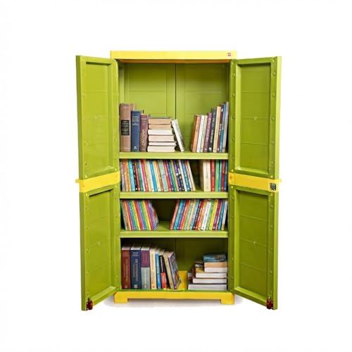 Image of Cello Novelty Big Bookshelf, Green & Yellow | 2 Dustproof Doors | Space Saving Cupboard | Plastic Book Shelf | Multipurpose Book Shelf for Home, Office | Book Organizer for Library