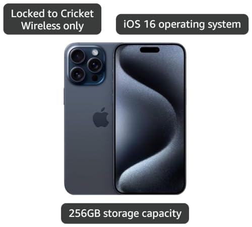 Image of Apple iPhone 15 Pro Max, 256GB, Blue Titanium for Cricket Wireless (Renewed Premium)