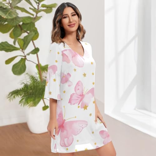 Robe de soirée à manches 3/4 longue imprimée papillon chic