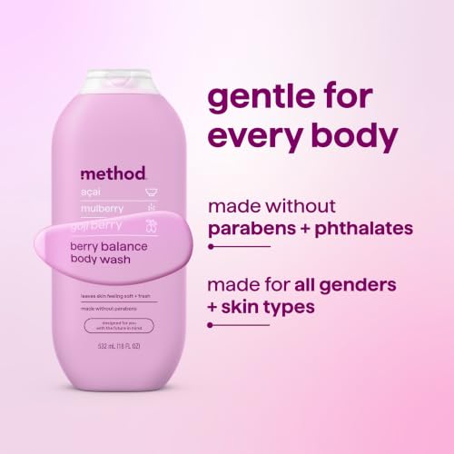 Image of method Body Wash, Berry Balance, 18 fl oz | Soothing Formula, Leaves Skin Feeling Soft & Moisturized, Made Without Parabens, Notes of Acai, Mulberry & Goji Berry