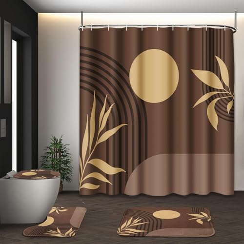 Tayney Boho Mid Century Shower Curtain Set with Toilet Lid
