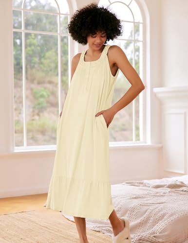 Image of Ekouaer Women's Nightgowns Long Sleeveless Night gown with Pockets Soft Ladies Nightdress
