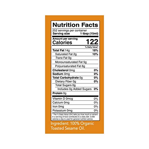 Kevala Organic Toasted Sesame Oil, 1 Gallon (128 Fl Oz) #TOP4