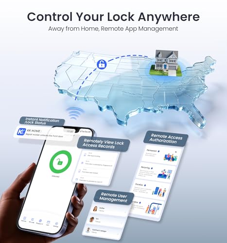 Veise VE027 Built-in Wi-Fi Smart Lock, Fingerprint Keyless Entry Front Door Lock, App Remote & Voice Control, No Hub Needed, Touchscreen Keypad Deadbolt, IP65 Waterproof, BHMA Grade 3, Matte Black thumbnail 4