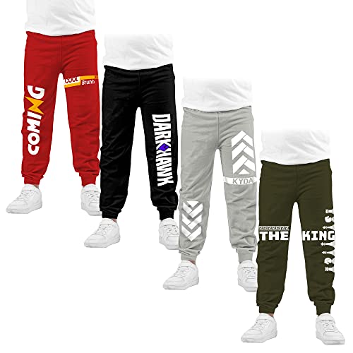 Image of KYDA Kids 100% Cotton Track Pants for Boys | Premium Printed Soft Single Jersey Fabric | Elastic Waist Loose Fit Summer Full Length with Rib Hem (Pack of 4)