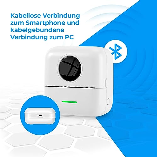 NK Mini Tragbare Thermodrucker Drahtlos, Multifunktionale Druckoptionen, Inklusive Papierrolle und USB-Kabel, Kompatibel mit iOS und Android, Farbe: Weiß