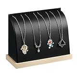 TANG SONG Cambered Wooden Leather Soft Mat Multiple Flat Necklace Display Stand Necklace Chains Organizer Holder for Home (Black)