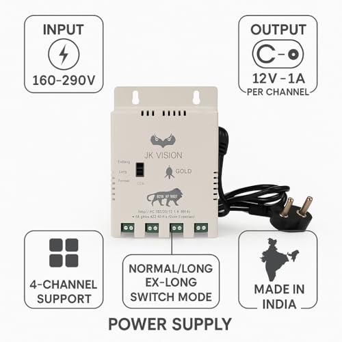 Image of JK Vision 2.4MP ColorVu CCTV Camera System for Home, Office, School (1 Bullet, 1 Dome, 500 GB Hard Disk, 4 Channel Power Supply, DVR, 90Mtr Cable, BNC /DC)
