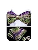Barry.Wang Mardi Gras Purple Green Gold Bow Tie for Men Paisley Silk Pre-Tied Bowtie Pocket Square Cufflinks Set Formal Tuxedo Wedding Party Prom
