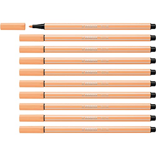Stylos feutre STABILO Pen 68 orange clair en lot de 10 pour le dessin