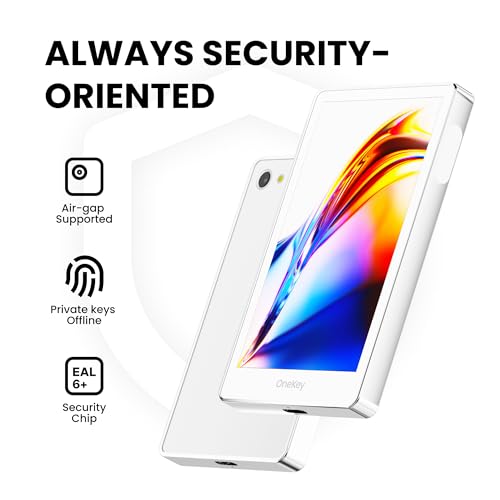 OneKey Pro Cold Wallet – Premium Air-Gapped Crypto Storage with 4× EAL6+ Secure Chips, 3.5” Touchscreen, Fingerprint Unlock, Bluetooth, Supports 5,500+ Coins, BTC & ETH (White)3