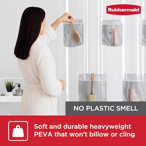 Image of Rubbermaid Clear Waterproof Shower Curtain Liner with 5 Storage Pockets,Heavyweight 8g PEVA Shower Liner for Bathroom,with Gray Rustproof Grommets&Pockets, Standard Size,Clear, 70 inchW x 72 inchL (Pack of 6)