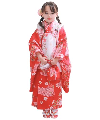 [KYOETSU] [キョウエツ] 着物セット 七五三用 3歳用 被布セット 華やかA 9点セット(柄被布、柄着物、伊達衿、長襦袢、髪飾り、巾着、草履、腰紐、足袋) ガールズ (2.桜鞠の華)のサムネイル