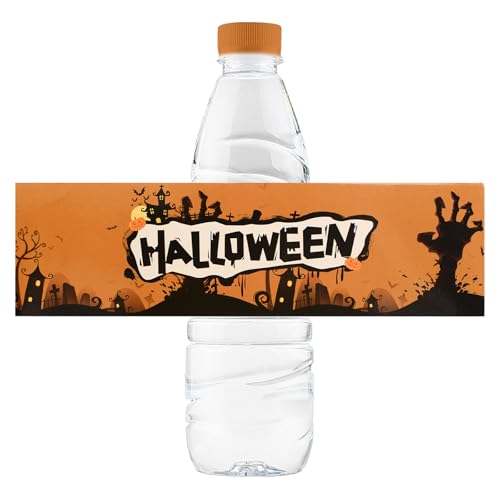 URROMA 50 Pcs Halloween Water Bottle Labels,Retro Style Pumpkin Colour Stickers Drinks Wrappers for Halloween Party Favors Decor Supplies