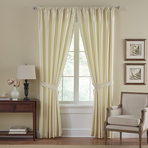 Elrene Home Fashions Versailles Faux-Silk Room-Darkening Curtain Panel, Blackout Curtain with Rod Pocket, 52 Inches by 95 Inches, Ivory, 1 Panel