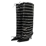Goolita Women's Pointed Toe Metal Eyelets Knee High Boots Kitten Heel Lace Up Bow Slip on Wide Calf Tall Boots
