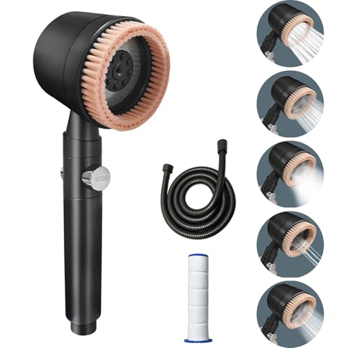 Yeelan Duschkopf Wassersparend Mit 5 Wassermodi, Filter, Schlauch 1.5m, Handbrause Mit Reinigender Massagefunktion