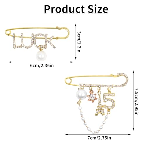 Image of 2 Pcs Vintage Number 5 Lapel Pins and Fashion Chain Brooch Imitating Rhinestone Crystal Brooch Pin