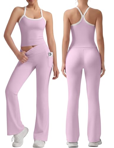 VVX Women 2 Piece Workout Sets Flare Leggings Tank Top Matching Athletic Gym Yoga Active Wear Athleisure Sets Outfits Summer