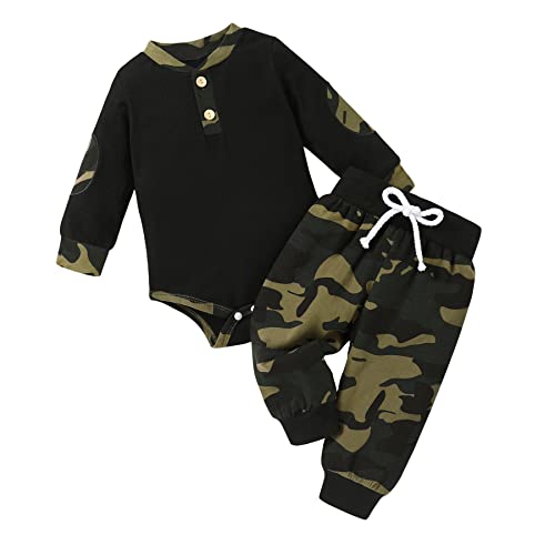 Image of Happy Town Baby Boy Clothes Fall Ribbed Knitted Cotton Romper and Plaid Long Pants Newborn Boy Outfits Winter