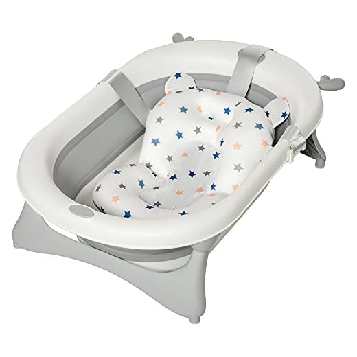 HOMCOM Bañera Plegable para Bebé Recién Nacido hasta 3 Años 81,5x50,5x23,5 cm con Tapón Termosensible Cojín y Almohadillas Antideslizantes Gris