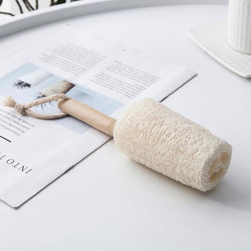 Image of 2Pcs 8.46 Inches Loofah Cup Brush with Wooden Handle Home Kitchen Bottle Cup Bowl Pot Cleaning Brush Scrubber for Water Bottles, Glasswares, Mugs, Dishes