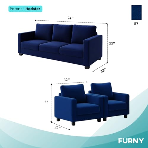 Image of FURNY Haster 5 Seater Premium Velvet Fabric 3+1+1 Sofa Set (Dark Blue) Durable & Comfortable Ideal for Living Room