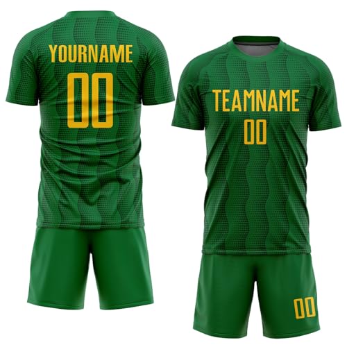 Generic Custom Soccer Jerseys for Men Women Youth Kids, Green Gold Personalized Soccer Jersey Printed Name Number Logo Mens Clothing