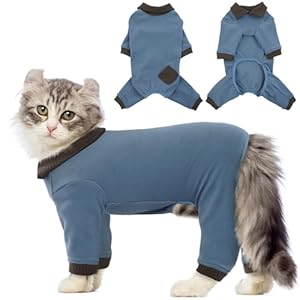 QBLEEV Cat Pajamas for Cats Only, Sticky Hair Cat Clothes Onesie for Cats After Surgery Female Male, Surgical Pet Recovery Suit Full Bodysuit, Long Sleeve Kitten Shirts Outfits to Prevent Licking