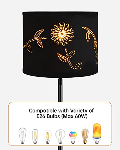 Boostarea Floor Lamp, Standing Lamp, 6W Led Floor Lamps With Black Lampshade, 2700K, Foot Switch, E26 Socket, 58" Tall Metal Pole Lamp, Simple Floor Lamps For Living Room/Bedroom/Farmhouse, Flower #TOP3