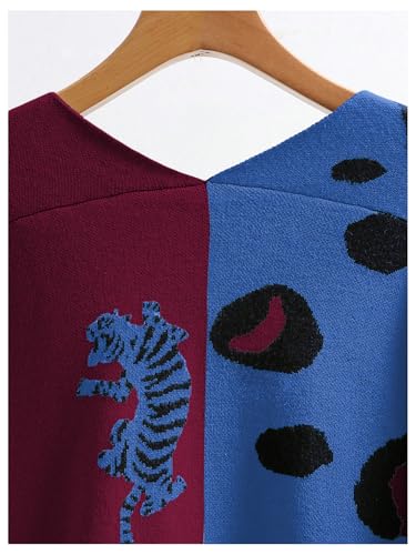 Image of WDIRARA Women's Leopard Tiger Print Cardigan V Neck Long Sleeve Color Block Button Down Sweater Outwear