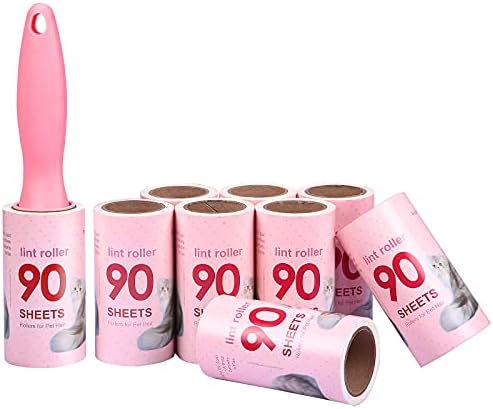 Klebrig Fusselroller Fusselrolle,Fusselbürste Kleberolle Tierhaarrolle | Fusselbürste Kleiderbürste inkl. 8 klebrige Ersatzrollen mit je 90 Blatt für Kleidung, Sofa, Bett und Teppi