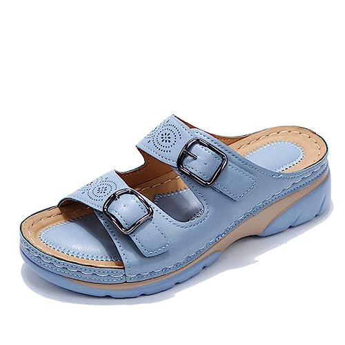 NALsa Chaussures d'été Confort Double Boucle Wedge Dames Sandales Grande Taille Plate-Forme Pantoufles décontractées Femmes