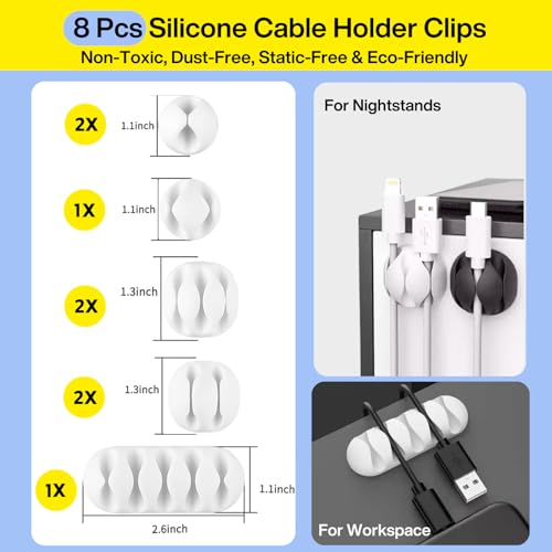 [313Pcs] Cable Management Kit, 67 Adhesive Cable Clips, Topavatop Desk Cord Organizer, 22 Reusable Cable Strap, 4 Cable Sleeve Split, 200 Nylon Cable Zip Ties with 20 Mounts for TV Office Home, White - Thumbnail 3