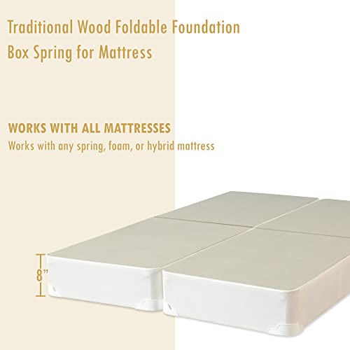 Spring Solution, 8" Split Wood Traditional Box Spring/Foundation For Mattress Set, Sturdy Fabric Paneled Design Wooden Frame, Durable Bedding Mattress Box Springs, King(Fold), White #TOP4