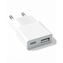 Caricabatterie USB 5V 1A 2Porte USB C + A Spina di Alimentazione Presa di Ricarica Caricatore per iPhone, Sam sung Telefono Cellulare, MP3, eBook Reader (Thickness 1.45cm, 1pack)