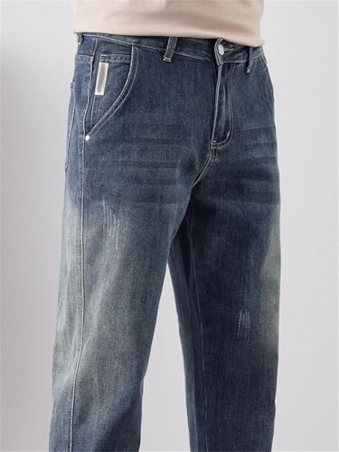 Men Slim Tapered Jeans Zipper with Pockets Trousers Vintage Street Denim Pants4