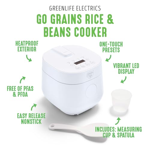image for GreenLife Digital Rice & Beans Cooker, 2-Cups Uncooked/4-Cups Cooked, 