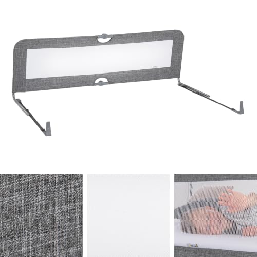 hauck Bettschuztgitter Sleep N Safe Plus XL für Kinder 18 Monate bis 5 Jahre, Großer Rausfallschutz Bett für Elternbett 150 x 50 x 44 cm, Faltbar, Tragbar, Bettgitter für Kleinkinder (Melange Grey)