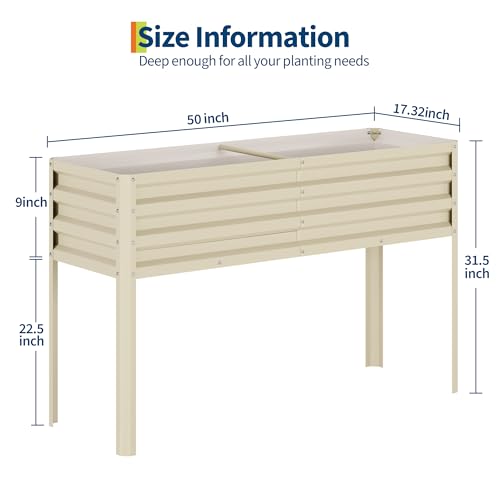 Garvee Galvanized Raised Garden Bed with Legs, 50×17×32 in Large Elevated Planter Box for Outdoor Plants, Sturdy Metal Raised Garden Beds for Vegetables, Flowers & Herbs, Backyard, Patio, Beige by Garvee - Used condition - Image 3