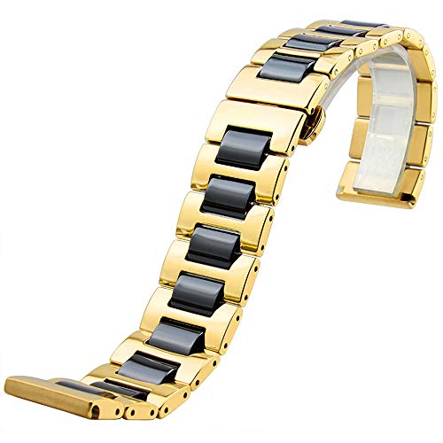 Kai Tian Luxury Gold Watch Band Strap, Metal Bracelet Black Ceramic Watch Strap - Butterfly Clasp - 20Mm Stainless Steel Band #TOP1