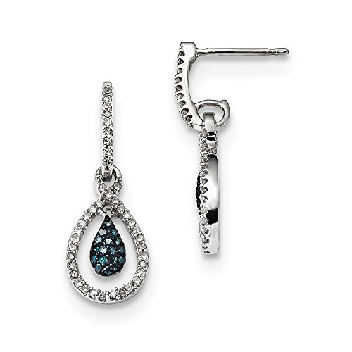 Black Bow Jewelry Blue & White Diamond Double Teardrop Sterling Silver Dangle Earrings