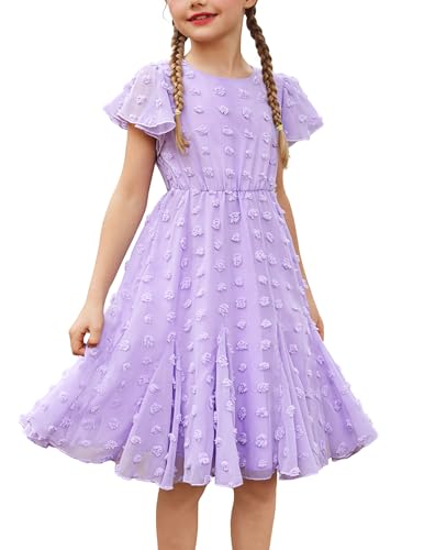 Bezauberndes Flypigs Sommerkleid für Mädchen - A-Linie, Elegant, Rüschen, Violett (128/134)