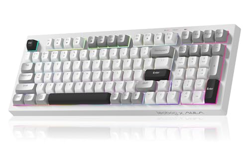 Image of LEOBOG x Aula Wireless Keyboard,98 Keys Silent Computer Keyboards Creamy Color Membrane Keyboard with Number Pad RGB Backlit Rechargeable Quiet Gaming Keyboard for PC Mac Office - K99 Black&White&Grey