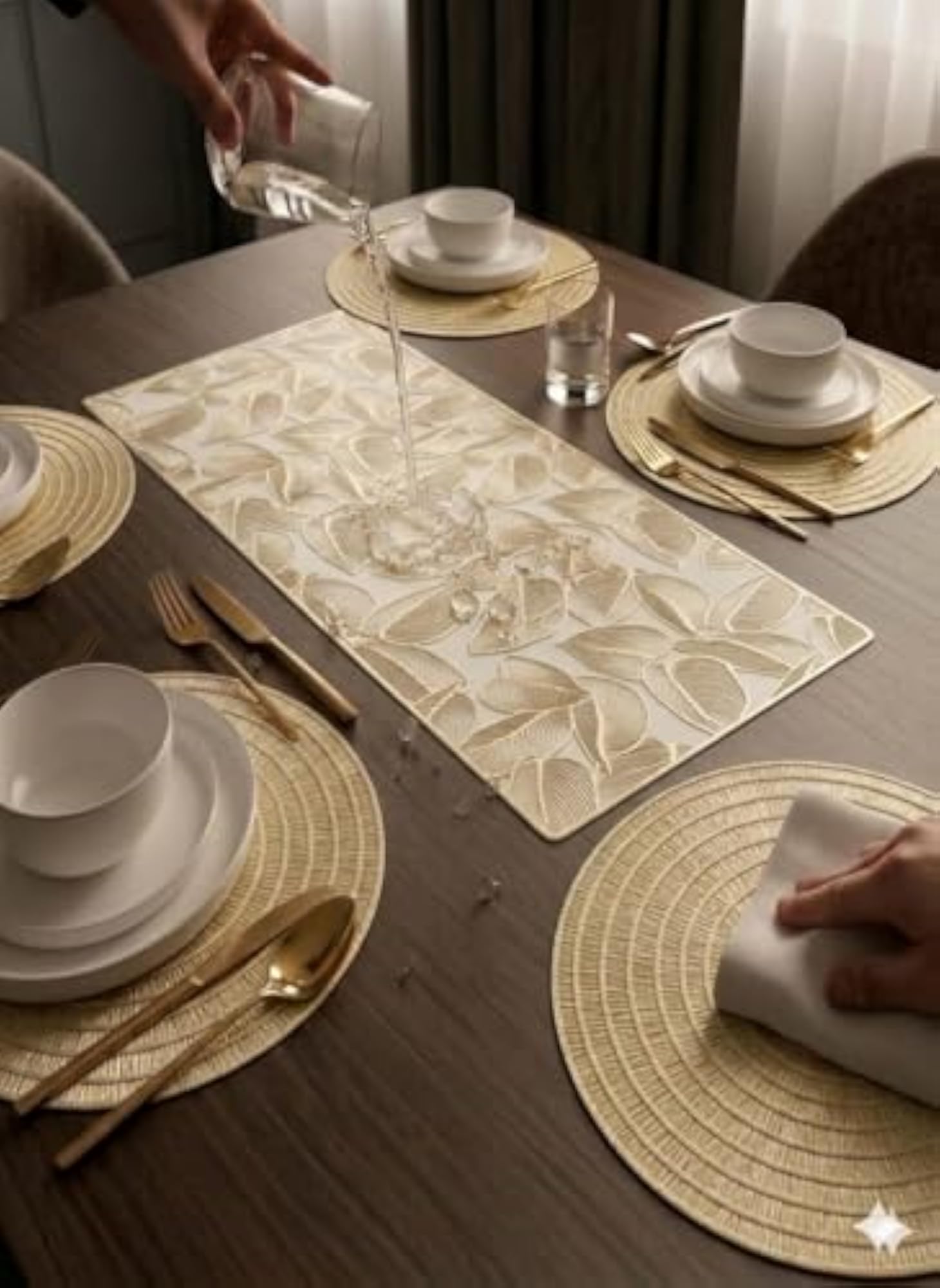 Premium Table Mat and Runner Set for Dining Table, 6pc