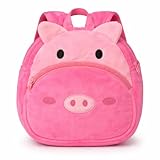 Mini Mochila Infantil de Bichinhos em Poliéster Tipo Pelúcia 2 Bolsos, Alça Regulável, Leve e Resistente para Escola, Passeio e Dia a Dia Estampa de Animais. (Porquinho)