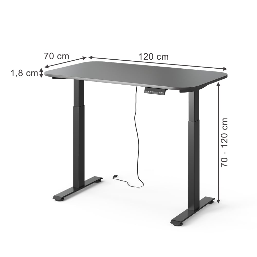 Vicco Scrivania Elevate, Nero/Antracite, 120 x 70 cm | 2 motori, adatto all'uso come postazione di lavoro o scrivania per computer