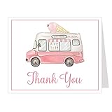 Ice Cream Baby Shower Thank You Cards Watercolor Icecream Truck Pink Girl Sweet Baby Shower What's the Scoop Summer Printed Cards (24 Count)