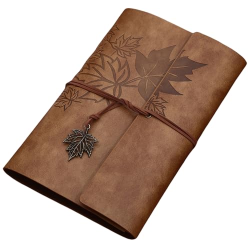 Carnet vintage en cuir, le cadeau idéal pour homme avec pendentif feuille